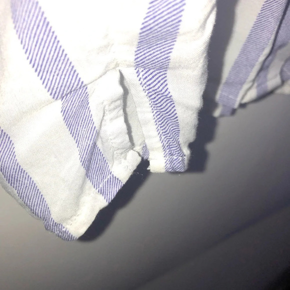 Grand&Greene Button Up Shirt L Striped Purple White Short Sleeve Boho Liteweight - Picture 7 of 11